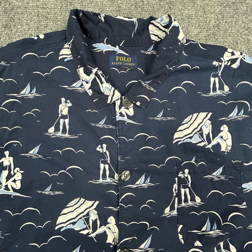Polo Ralph Lauren Pajama Shirt Mens XL Navy Blue Nautical Beach Short Sleeve